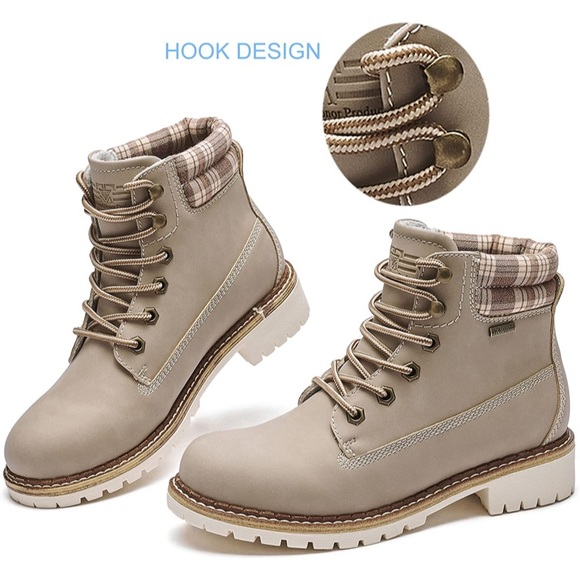 Waterproof Hiking Boots Anti-Slip Cute Boots Lace-up Casual Boots Taupe - Picture 3 of 6